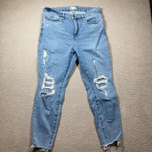 Good American Jeans Women's 15 Light Wash‎ Distressed High Rise Raw Hem Stretch